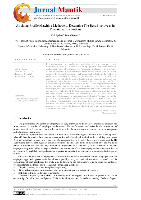 (PDF) Applying Profile Matching Methode to Determine The Best Employees ...