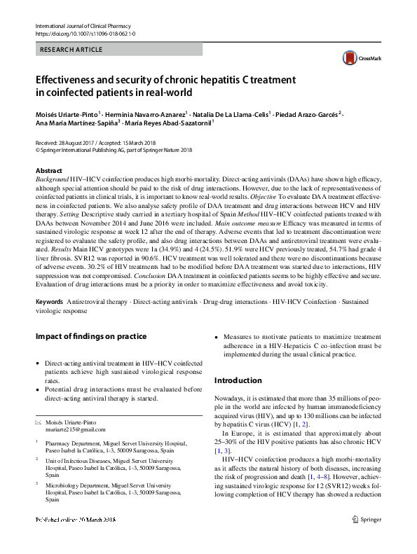 (PDF) Effectiveness and security of chronic hepatitis C treatment in ...