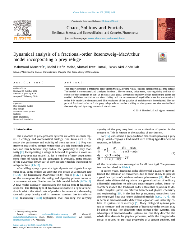 (PDF) Dynamical analysis of a fractional-order Rosenzweig–MacArthur ...