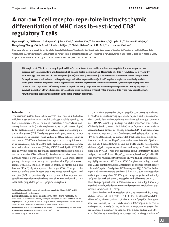 (PDF) A narrow T cell receptor repertoire instructs thymic ...