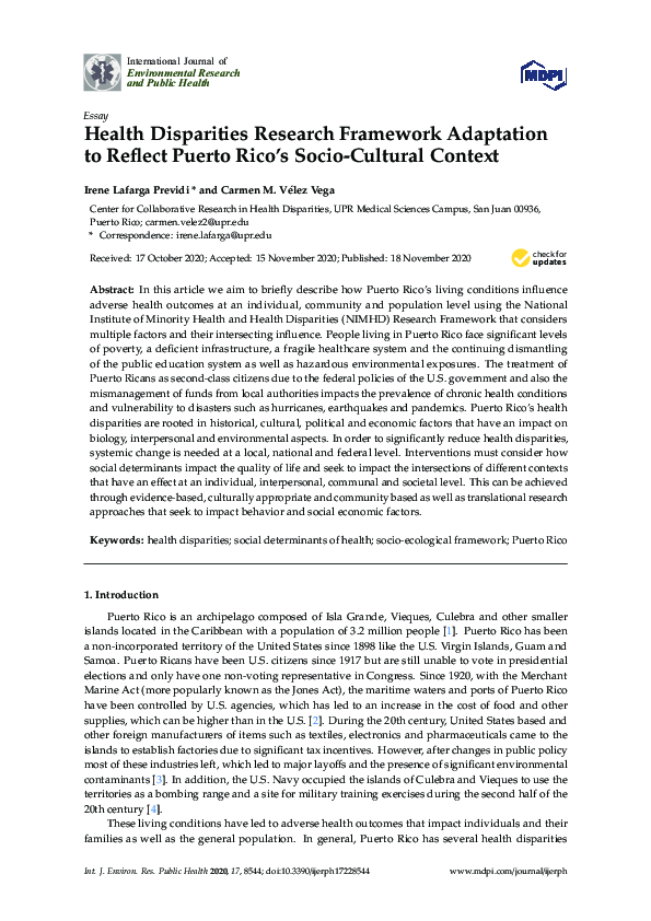(PDF) Health Disparities Research Framework Adaptation to Reflect ...