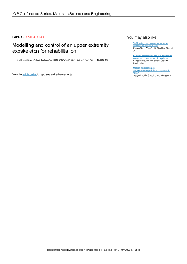 (PDF) Modelling and control of an upper extremity exoskeleton for ...