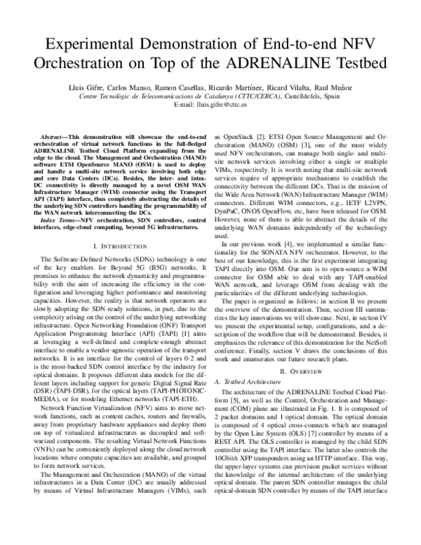 (PDF) Experimental Demonstration of End-to-end NFV Orchestration on Top ...