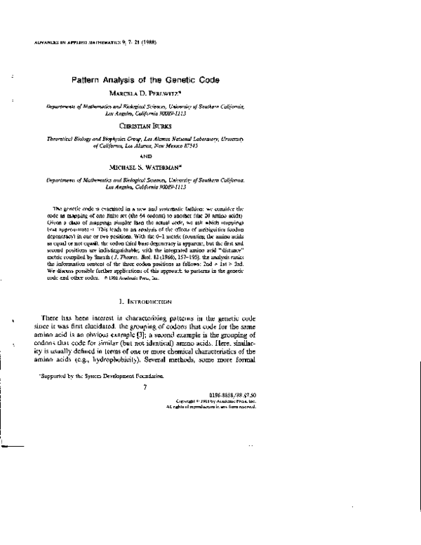 (PDF) Pattern analysis of the genetic code