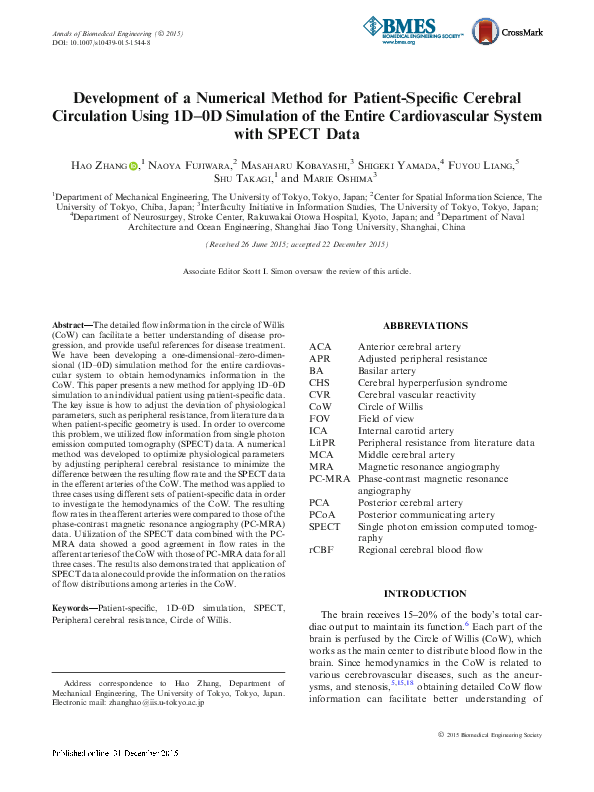 (PDF) Development of a Numerical Method for Patient-Specific Cerebral ...