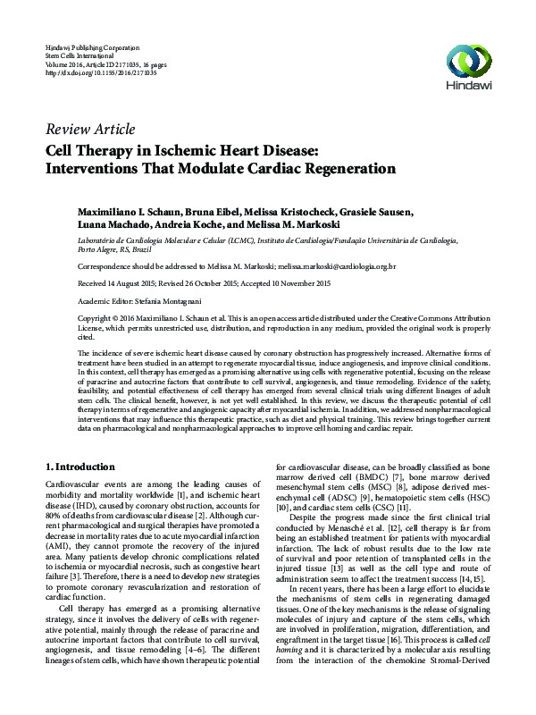 (PDF) Cell Therapy in Ischemic Heart Disease: Interventions That ...