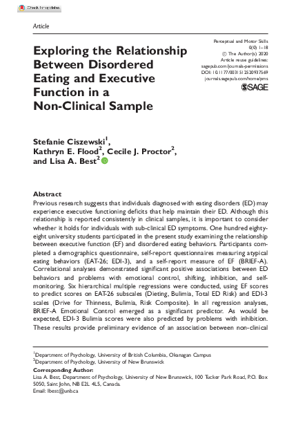 (PDF) Exploring the Relationship Between Disordered Eating and ...