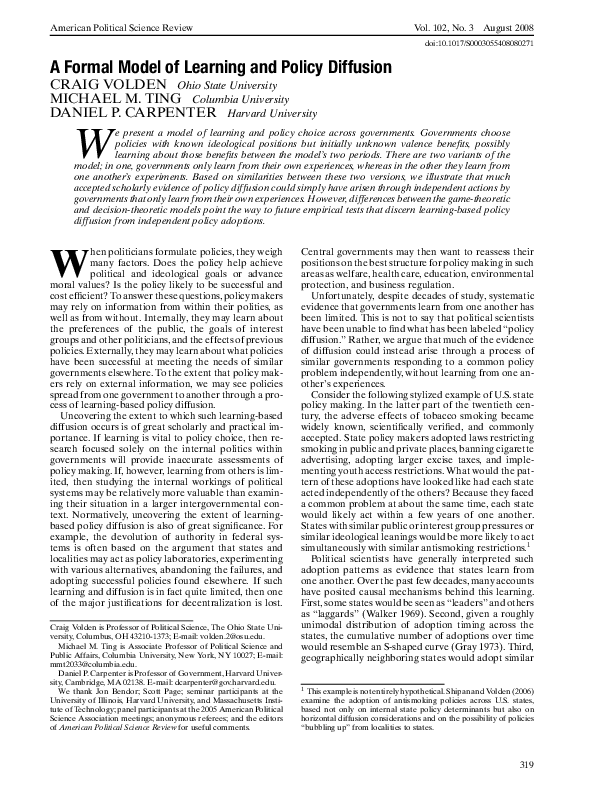 (PDF) A Formal Model of Learning and Policy Diffusion