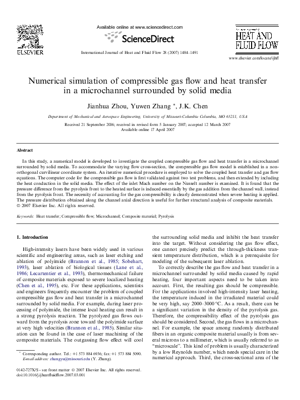 (PDF) Numerical simulation of compressible gas flow and heat transfer ...