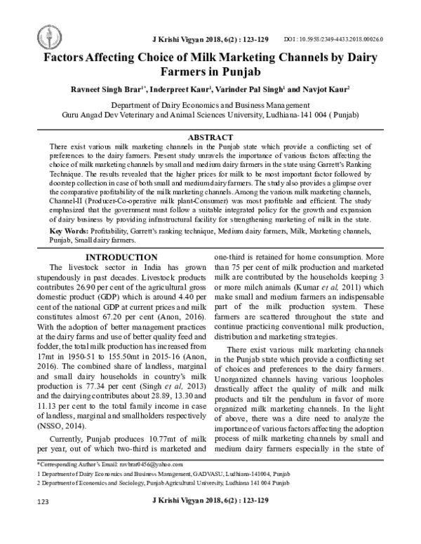 (PDF) Factors Affecting Choice of Milk Marketing Channels by Dairy ...
