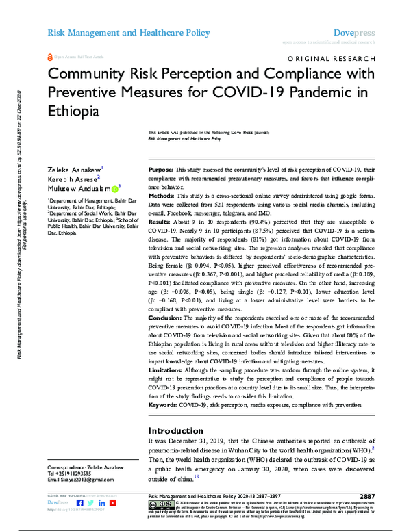 (PDF) Community Risk Perception and Compliance with Preventive Measures ...