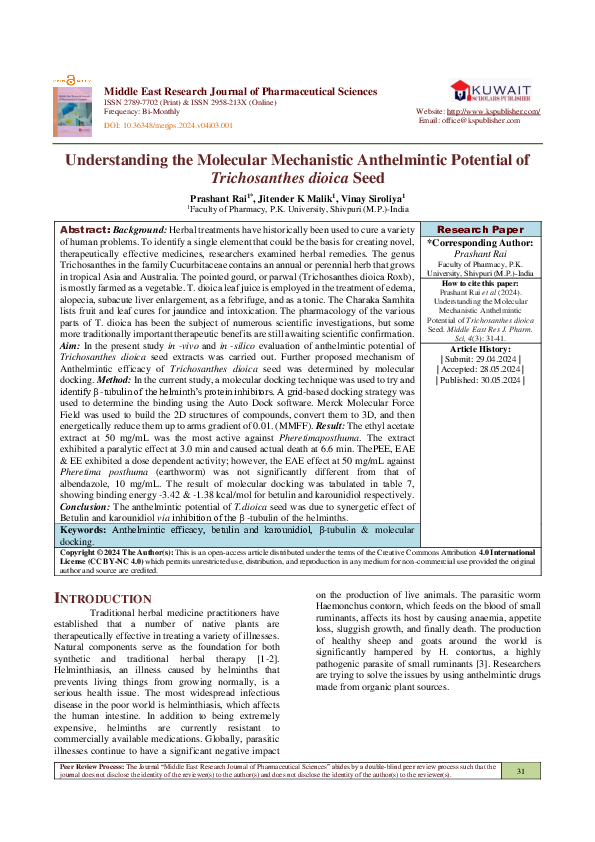 (PDF) Understanding the Molecular Mechanistic Anthelmintic Potential of ...