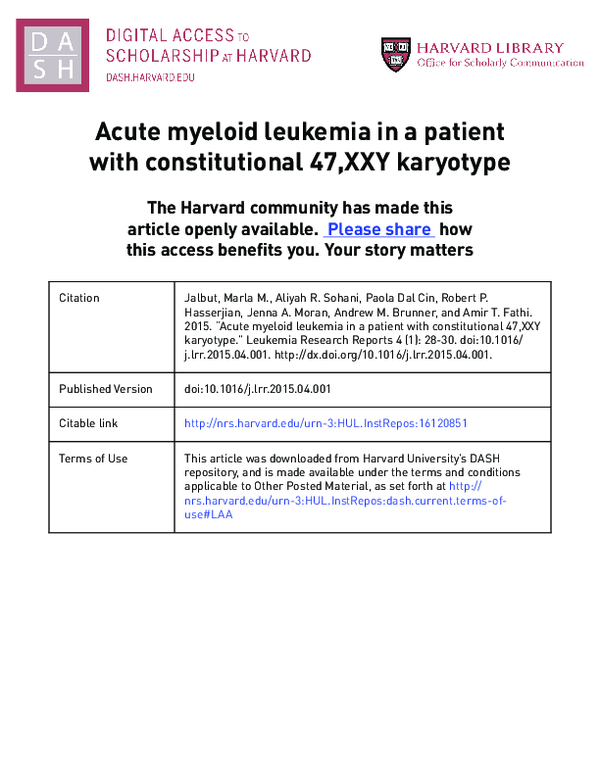 (PDF) Acute myeloid leukemia in a patient with constitutional 47,XXY ...