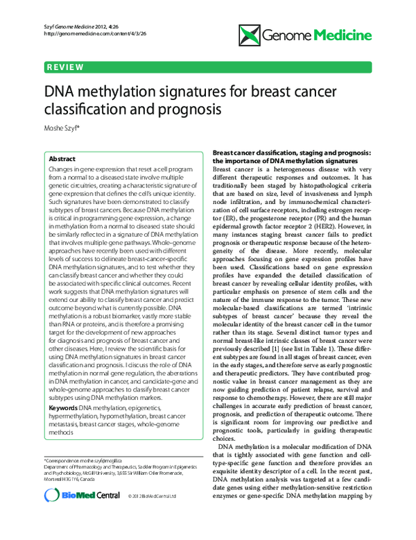 (PDF) DNA methylation signatures for breast cancer classification and ...