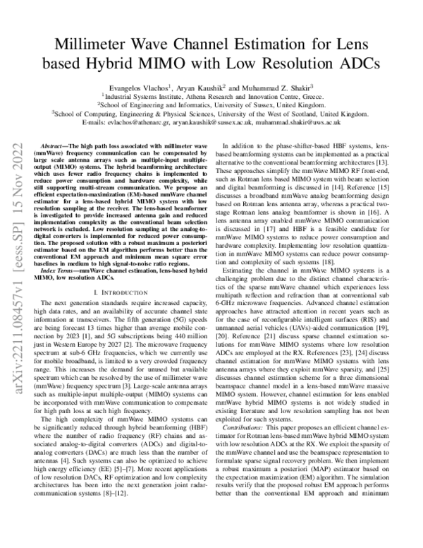 (PDF) Millimeter Wave Channel Estimation for Lens based Hybrid MIMO ...