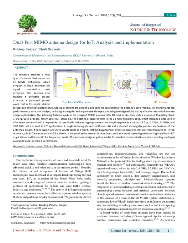 (PDF) Dual-Port MIMO antenna design for IoT: Analysis and implementation