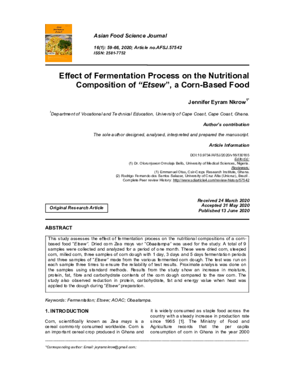 (PDF) Effect of Fermentation Process on the Nutritional Composition of ...