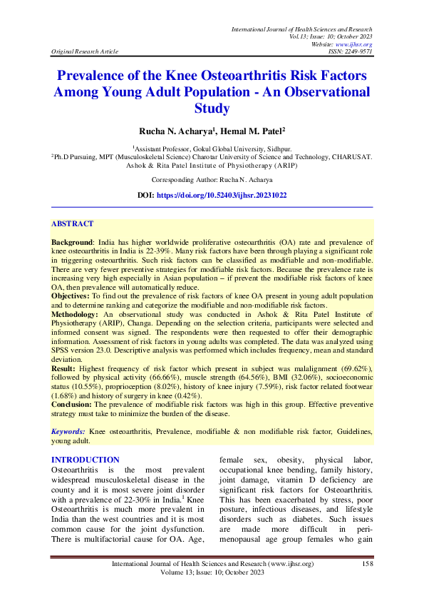(PDF) Prevalence of the Knee Osteoarthritis Risk Factors Among Young ...