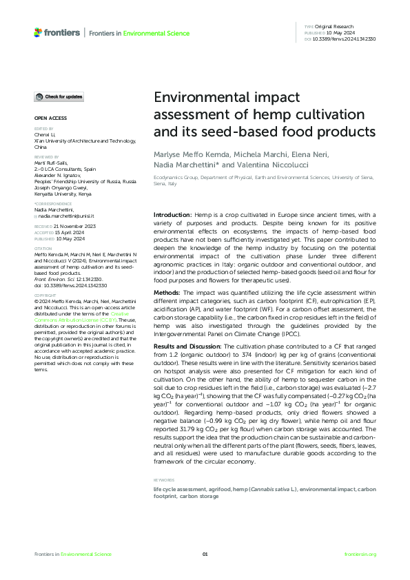 (PDF) Environmental impact assessment of hemp cultivation and its seed ...