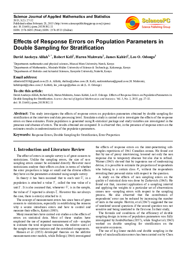 (PDF) Effects of Response Errors on Population Parameters in Double ...