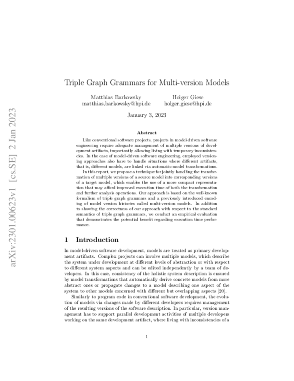 (PDF) Triple Graph Grammars for Multi-version Models