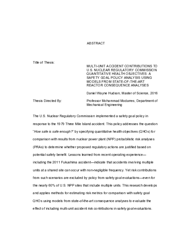 (PDF) Multi-Unit Accident Contributions to U.S. Nuclear Regulatory ...
