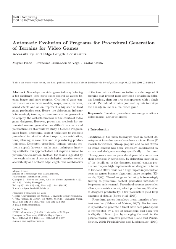 (PDF) Automatic evolution of programs for procedural generation of ...