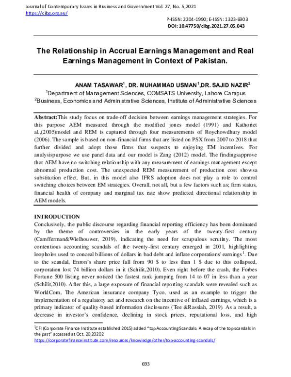 (PDF) The Relationship in Accrual Earnings Management and Real Earnings ...