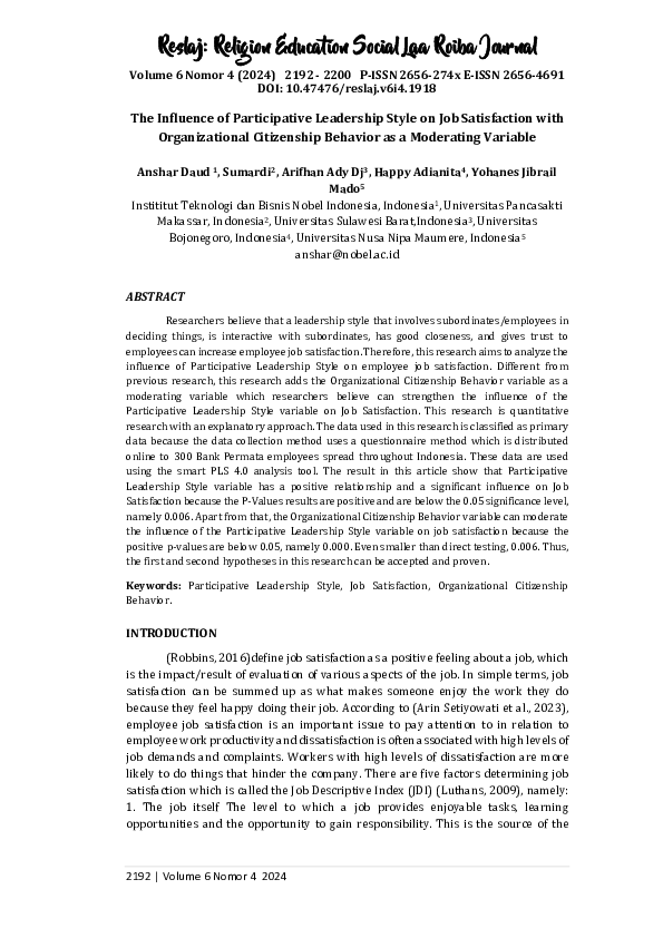(PDF) The Influence of Participative Leadership Style on Job ...