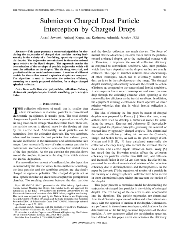 (PDF) Submicron charged dust particle interception by charged drops