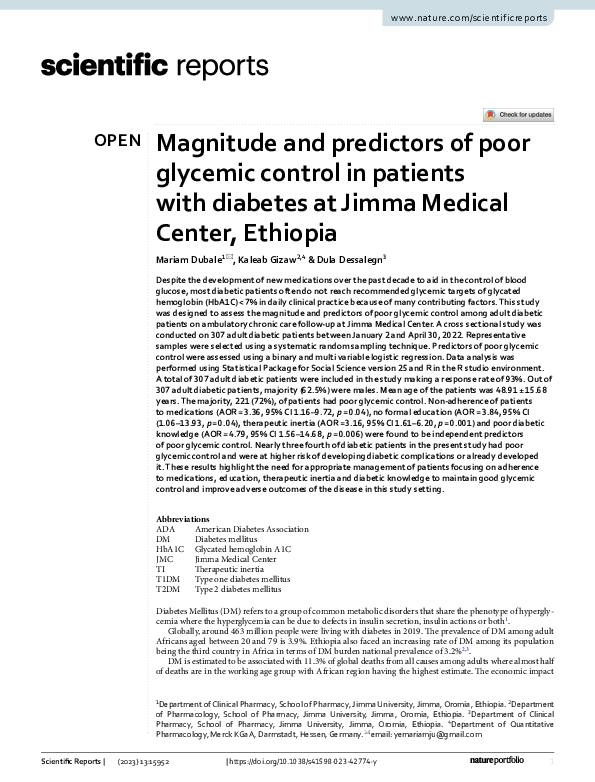 (PDF) Magnitude and predictors of poor glycemic control in patients ...