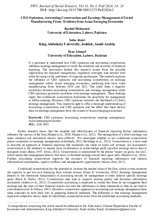 (PDF) CEO Optimism, Accounting Conservatism and Earnings Management of ...
