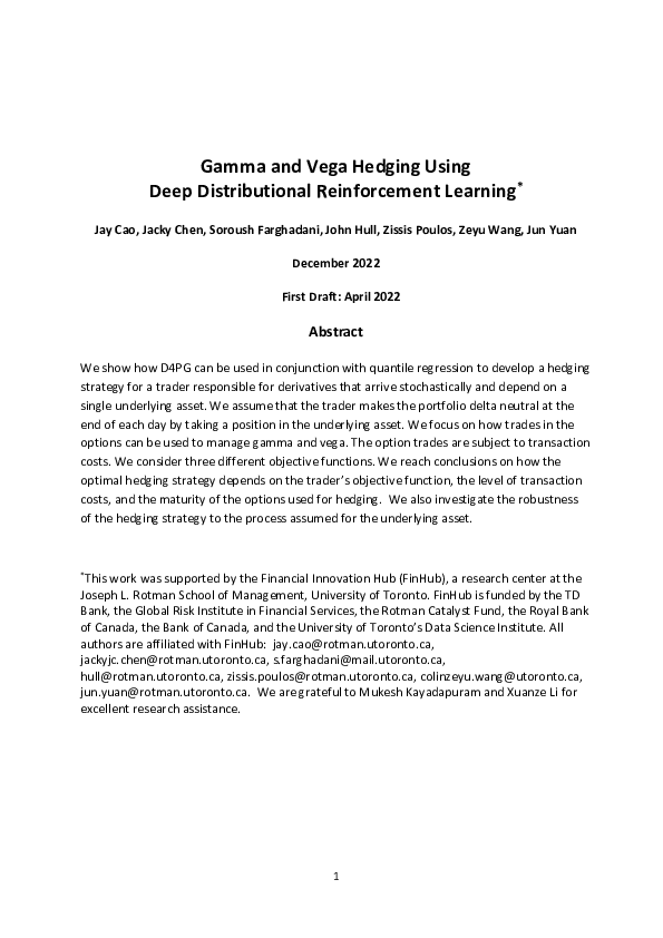 (PDF) Gamma and Vega Hedging Using Deep Distributional Reinforcement ...