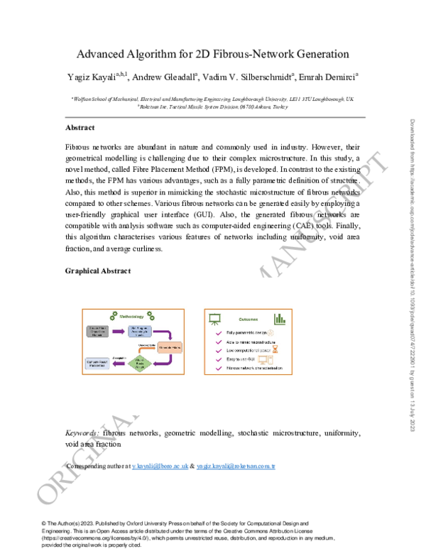 (PDF) Advance algorithm for two-dimensional fibrous-network generation