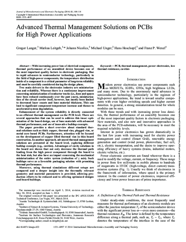 (PDF) Advanced Thermal Management Solutions on PCBs for High Power ...
