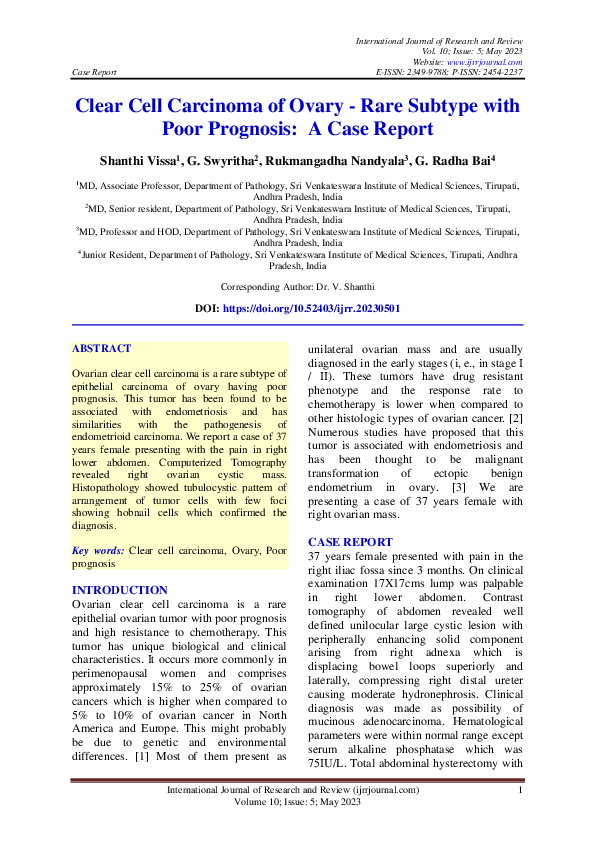 (PDF) Clear Cell Carcinoma of Ovary -Rare Subtype with Poor Prognosis ...