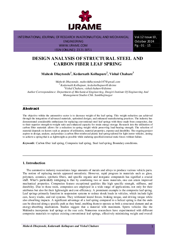 (PDF) DESIGN ANALYSIS OF STRUCTURAL STEEL AND CARBON FIBER LEAF SPRING