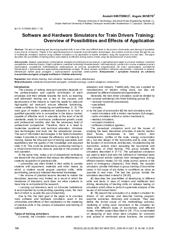 (PDF) Software and Hardware Simulators for Train Drivers Training ...