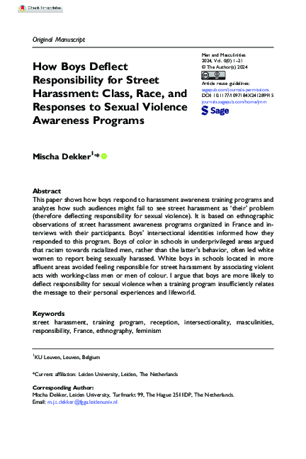 (PDF) How Boys Deflect Responsibility for Street Harassment: Class ...