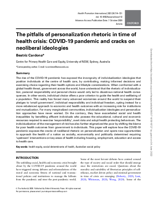 (PDF) The pitfalls of personalization rhetoric in time of health crisis ...