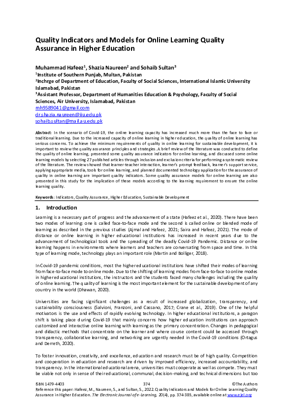 (PDF) Quality Indicators and Models for Online Learning Quality ...