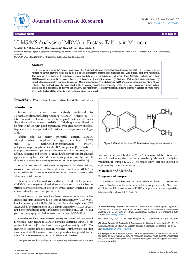 (PDF) LC-MS/MS Analysis of MDMA in Ecstasy Tablets in Morocco