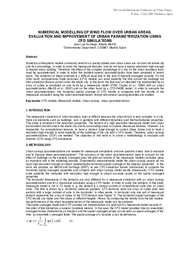 (PDF) Numerical Modelling of Wind Flow Over Urban Areas. Evaluation and ...