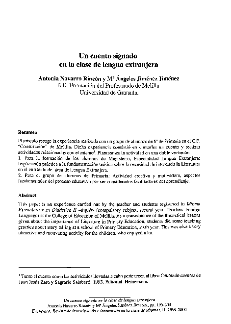 (PDF) Un cuento signado en la clase de lengua extranjera | Mª Ángeles ...