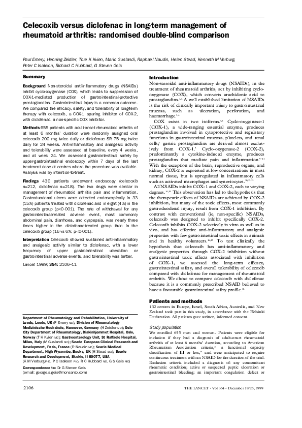 (PDF) Celecoxib versus diclofenac in long-term management of rheumatoid ...