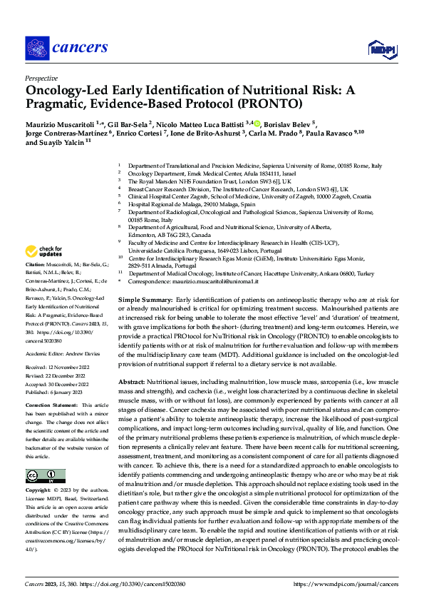 (PDF) Oncology-Led Early Identification of Nutritional Risk: A ...