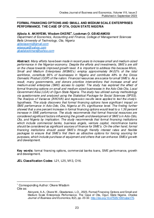 (PDF) Formal Financing Options and Small and Medium Scale Enterprises ...