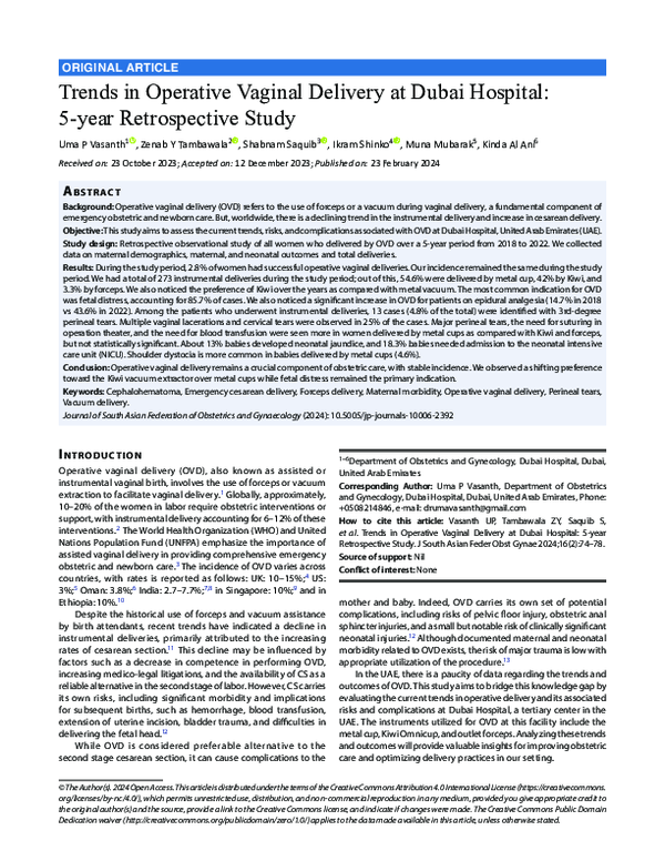 (PDF) Trends in Operative Vaginal Delivery at Dubai Hospital: 5-year ...