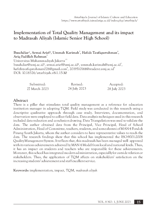 (PDF) Implementation of Total Quality Management and its impact to ...