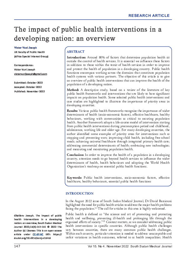 (PDF) The impact of public health interventions in a developing nation ...